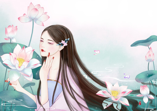 古風(fēng)荷花美人插畫(huà)