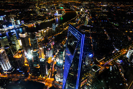 鸟瞰上海夜景