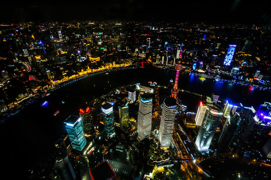 鸟瞰上海夜景