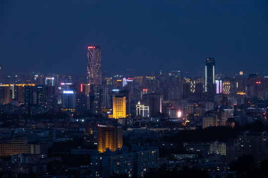 昆明城市天际线夜景万达双塔