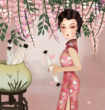 書畫美人琴棋書畫旗袍民國美人
