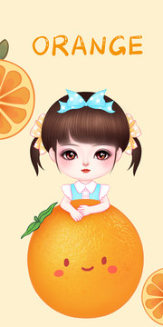 手机壳插画香橙卡通女孩