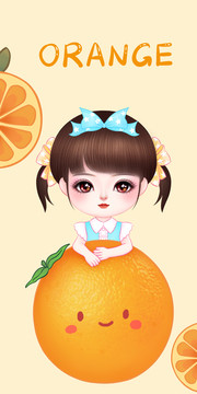 手機殼插畫香橙卡通女孩