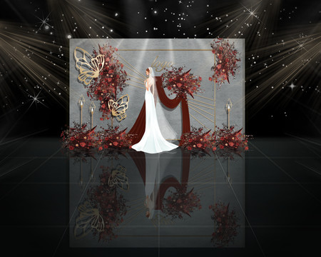紅色灰色婚禮迎賓區(qū)效果圖