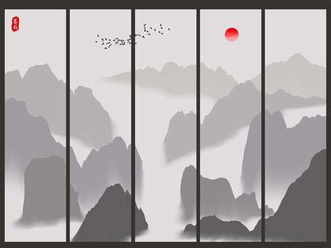水墨山