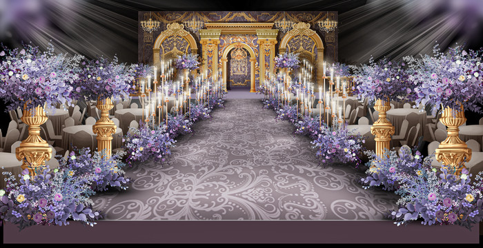欧式紫金色婚礼舞台设计