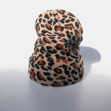 豹纹针织帽