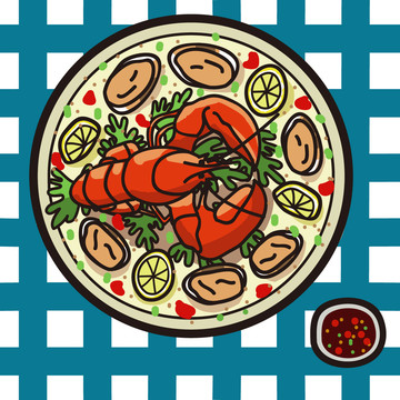 龙虾海鲜Q版食物美食美味插画