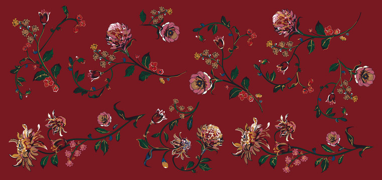 紅底樹(shù)葉花朵