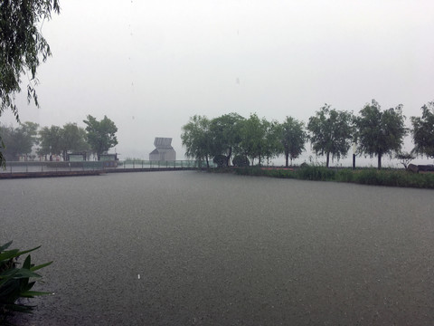 暴雨中的龙池湖