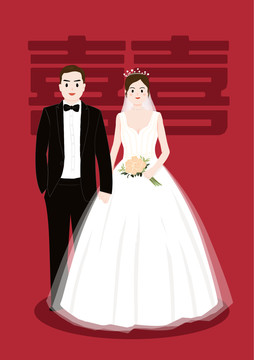 卡通手繪結(jié)婚照