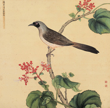 蔣廷錫海棠山雀圖