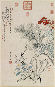 惲壽平與王翚笪重光楊晉合景歲朝圖