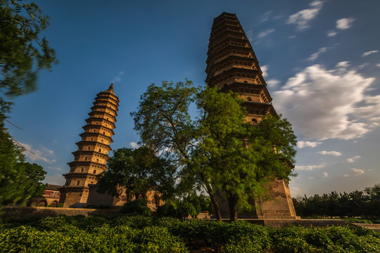 中国山西太原市双塔寺景区风光