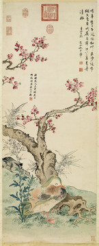 王云與王翬合璧桃花鴛鴦圖
