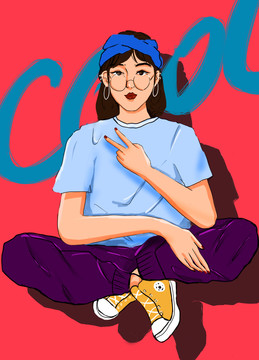 潮流女生插畫