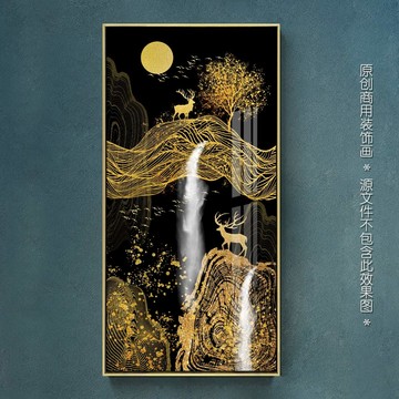 爍金抽象山水客廳玄關(guān)輕奢裝飾畫