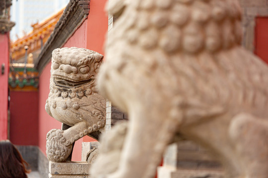 沈阳故宫博物馆门前的石狮子