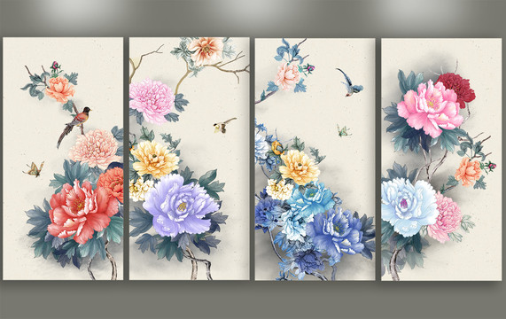 牡丹花裝飾畫