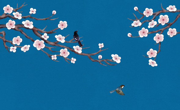 桃花背景墻