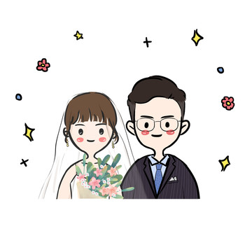 卡通頭像結(jié)婚婚紗頭紗