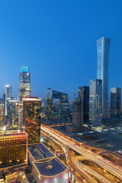 北京现代建筑CBD核心区夜景