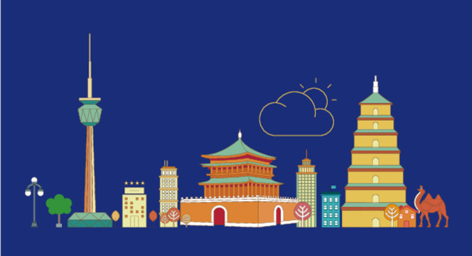 西安地標矢量圖
