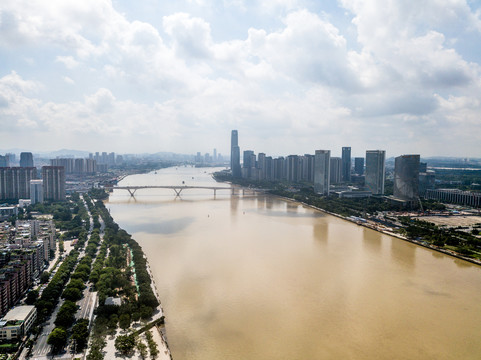 广州市珠江两岸城市风光航拍