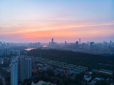 湖北武汉城市航拍傍晚和夜景风光