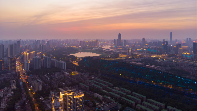 湖北武汉城市航拍傍晚和夜景风光