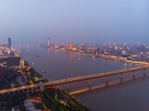 湖北武汉城市航拍傍晚和夜景风光