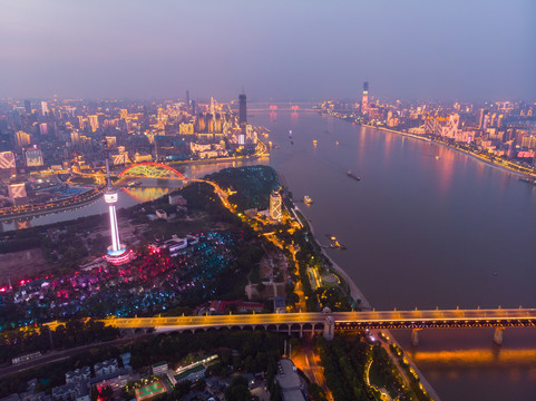 湖北武汉城市航拍傍晚和夜景风光