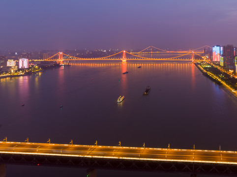 湖北武汉城市航拍傍晚和夜景风光