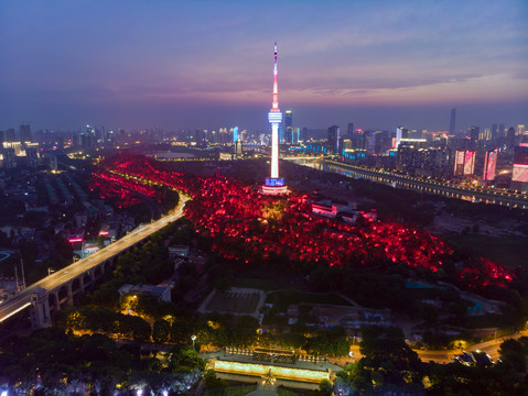 湖北武汉城市航拍傍晚和夜景风光