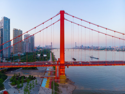 湖北武汉城市航拍傍晚和夜景风光