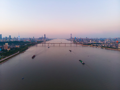 湖北武汉城市航拍傍晚和夜景风光