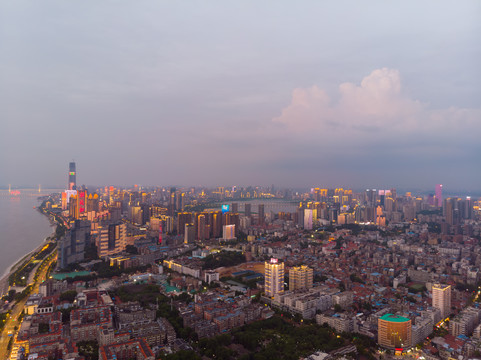 湖北武汉城市航拍傍晚和夜景风光