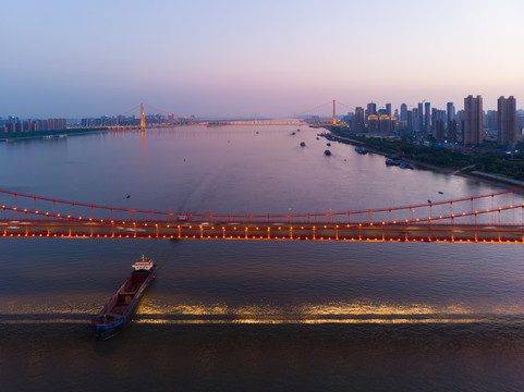 湖北武汉城市航拍傍晚和夜景风光