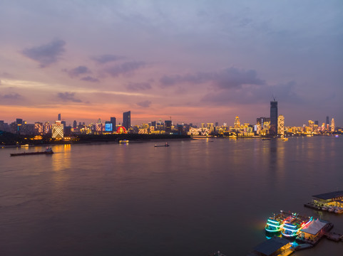 湖北武汉城市航拍傍晚和夜景风