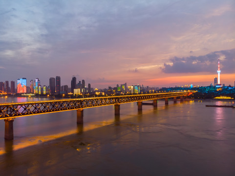 湖北武汉城市航拍傍晚和夜景风