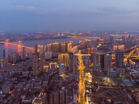 湖北武汉城市航拍傍晚和夜景风