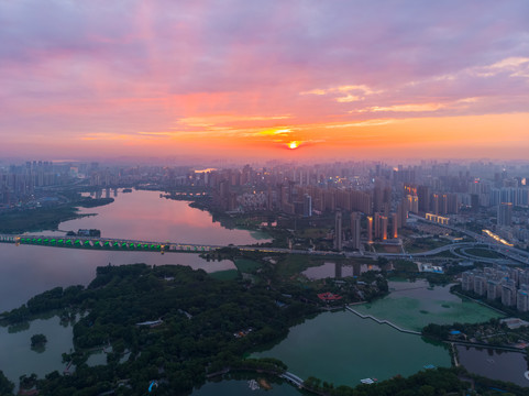 湖北武汉城市航拍傍晚和夜景风