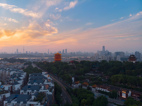 湖北武汉城市航拍傍晚和夜景风光