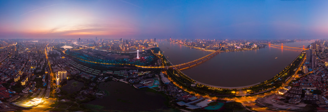 湖北武汉城市航拍傍晚和夜景风光