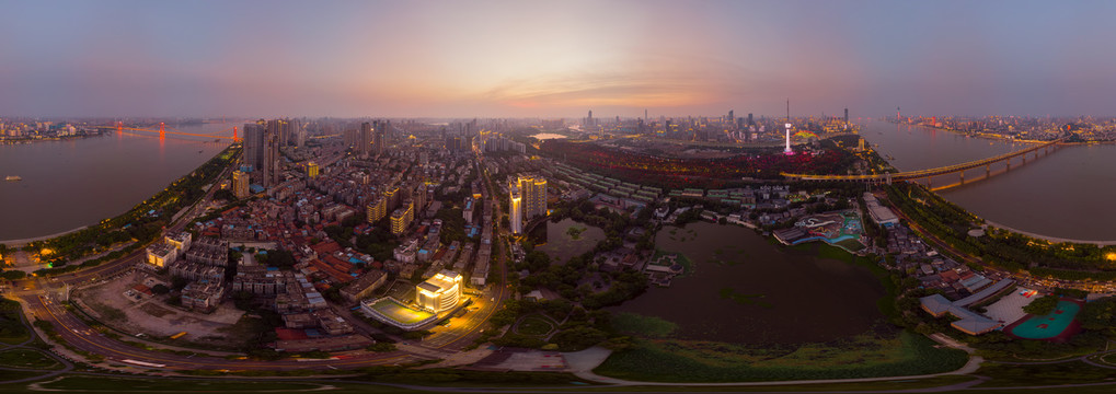 湖北武汉城市航拍傍晚和夜景风光