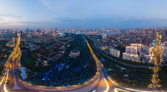 湖北武汉城市航拍傍晚和夜景风光