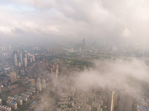 湖北武汉城市天际线航拍风光