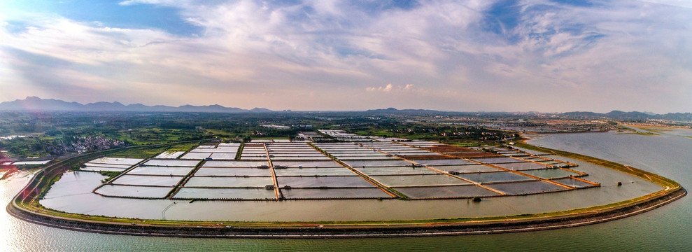 航拍南京溧水石臼湖围网养殖基地