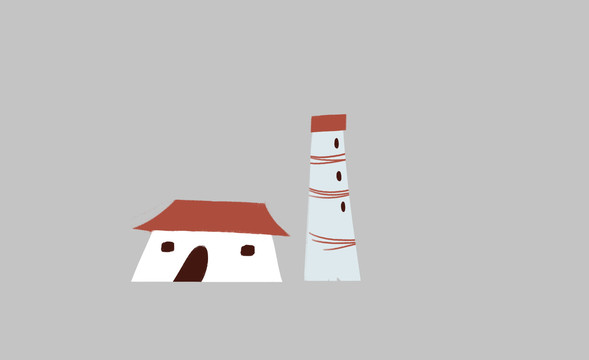 小清新风格红顶白墙房子灯塔