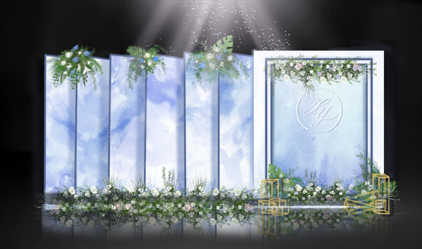 藍紫色簡約婚禮迎賓區(qū)